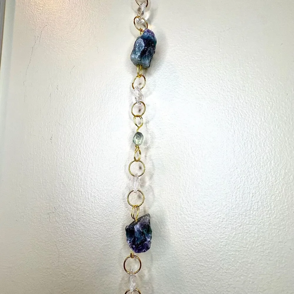 Raw Fluorite and Fluorite Bead Gemstone Wall Hanging